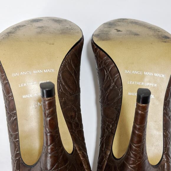 Lumiani 6 dark brown embossed animal print leather peep toe high heels Brazil - Picture 5 of 6